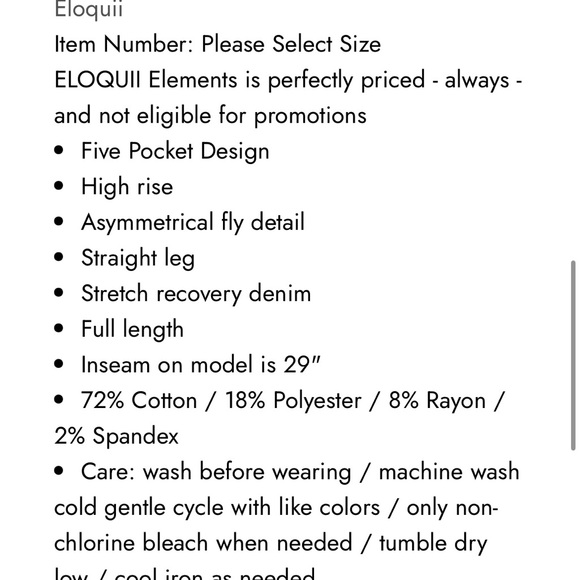 ELOQUII Elements Women's Plus Size Overlap Waist Jeans SZ 18 NWT - Picture 5 of 5